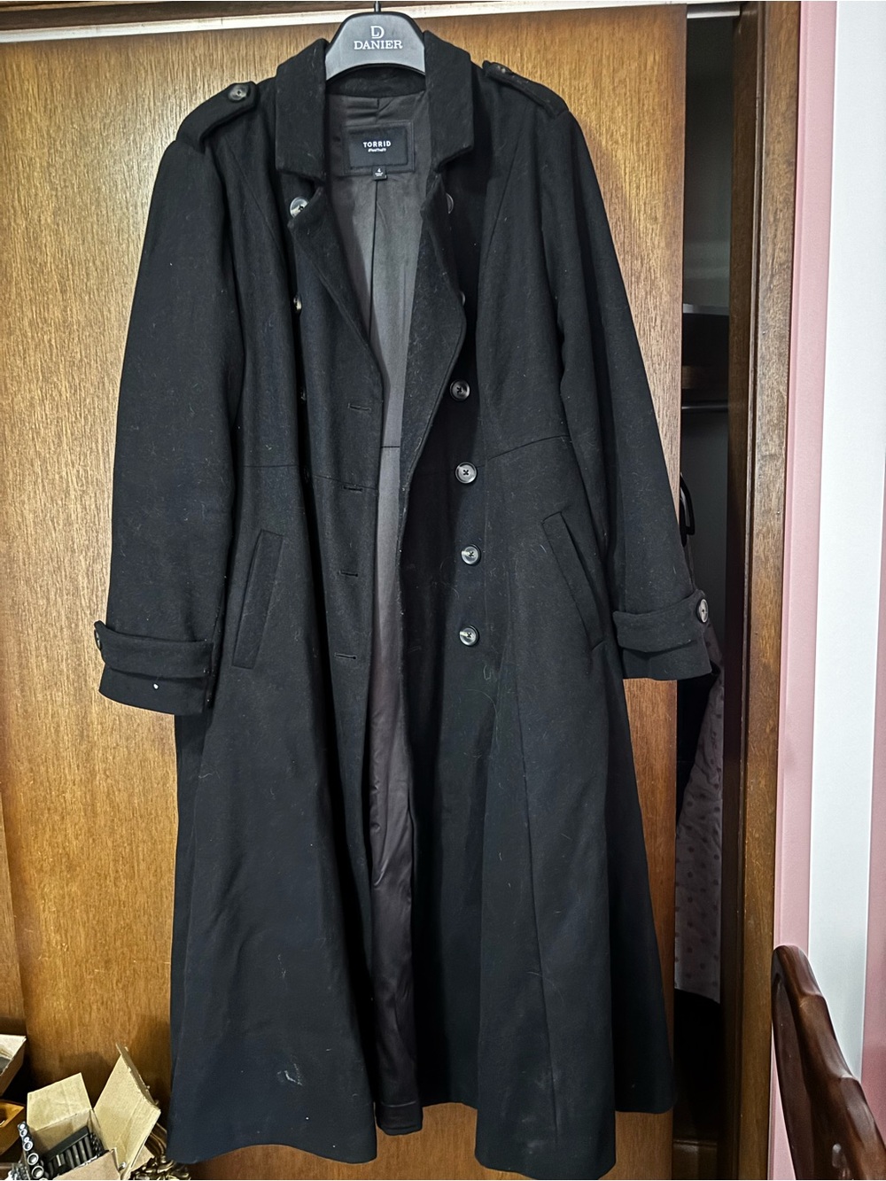 Torrid Black Wool Trench Coat with Button Front
